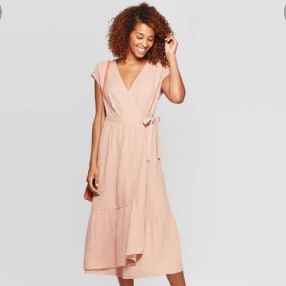 Women's Short Sleeve Wrap Dress Universal Thread™ Blush XL